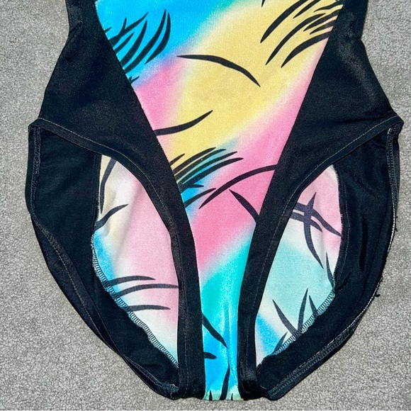 L 11/12 VTG 80’s Avon Fashion Pastel Black High Cut Aerobics One Piece Swimsuit - Picture 4 of 12